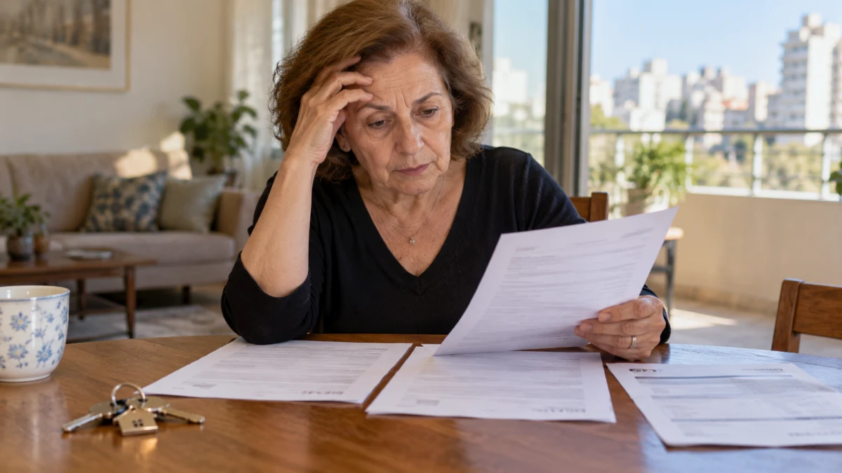בניין מגורים ותיק בלוד עם מפתח דירה ומסמכי משכנתה על שולחן