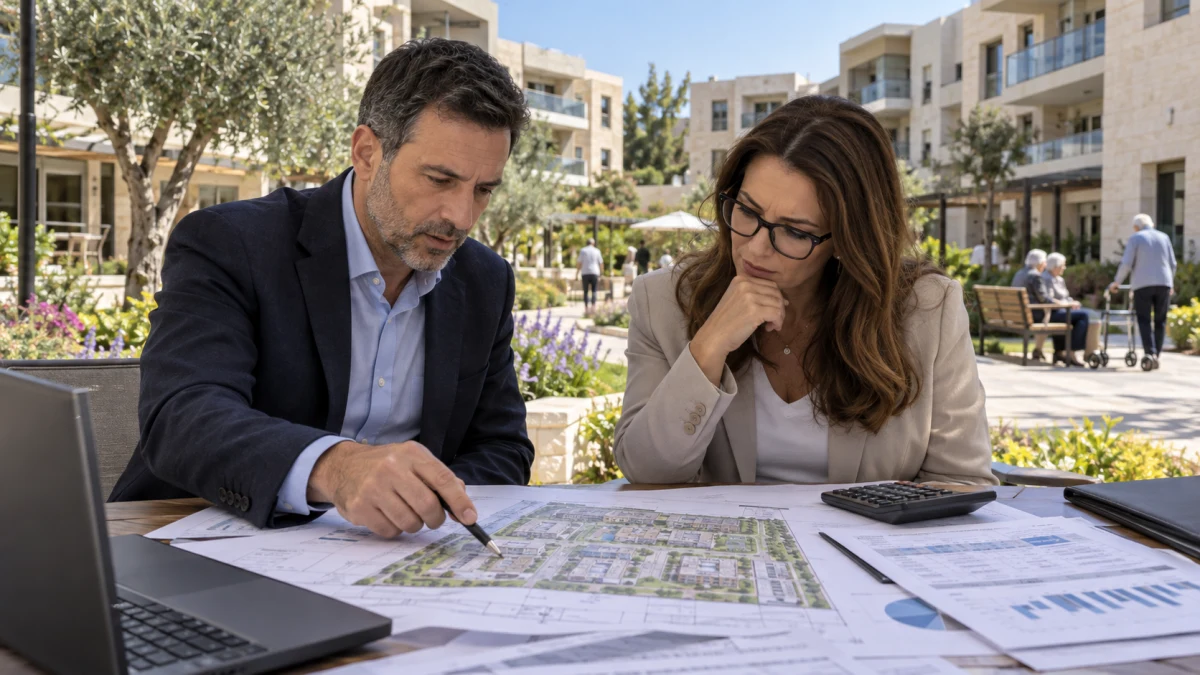 מקבץ דיור בגדרה לצד מסמכי עסקה וחישובי שווי מניות