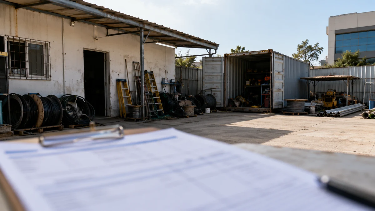 מבנה ומכולה בחצר נכס בהרצליה, בהמחשה לשימוש עסקי ולמחלוקת על דמי שכירות