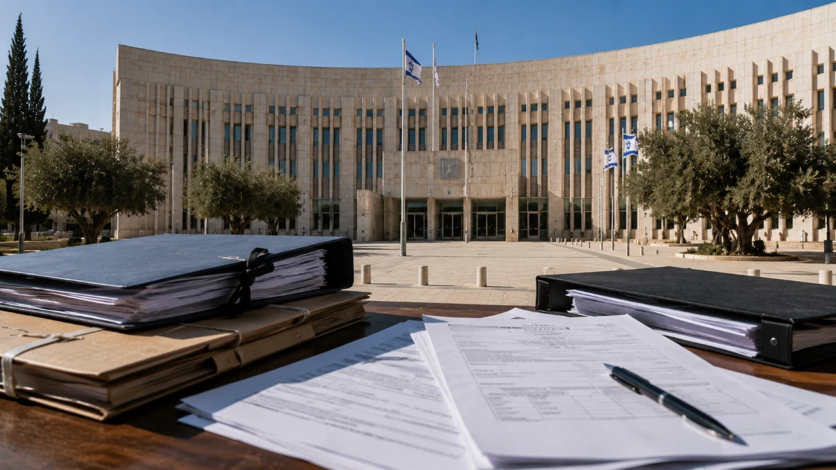 דוכן סיטונאי של פירות וירקות עם רכב מסחרי וחשבוניות, בהמחשה למחלוקת על יחסי עבודה