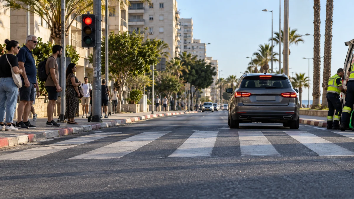 רכב מסחרי נעצר לפני מעבר חציה עירוני בבת ים, ללא הצגת פגיעה