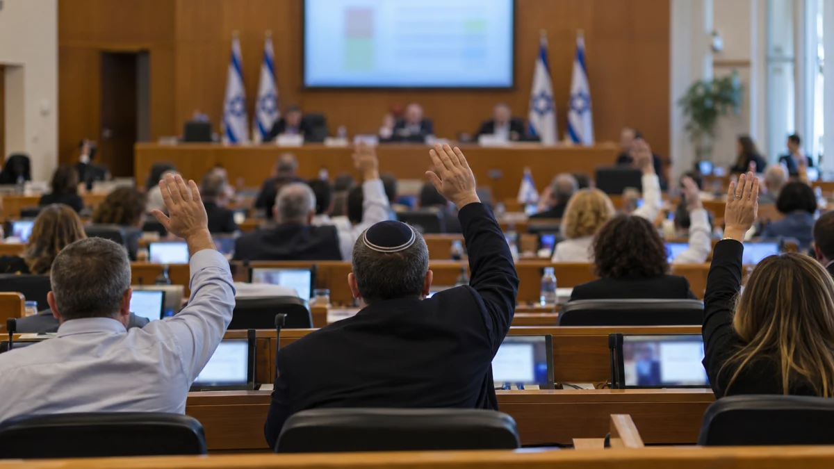 אולם מועצת עיר במהלך הצבעה על תקציב, ללא אנשים מזוהים