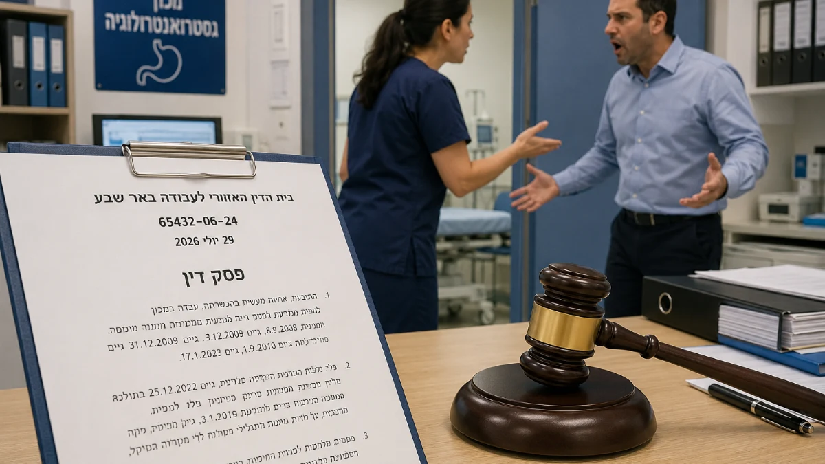 פוטרה לאחר עימות אלים במכון רפואי, ותפוצה משום שהאירוע לא פורט בזימון לשימוע