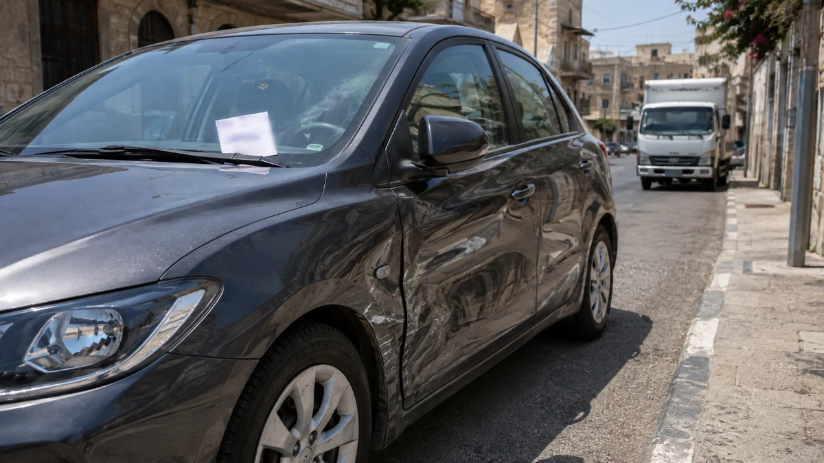 פתק אנונימי שהוצמד לשמשת רכב שניזוק בעת שחנה ברחוב