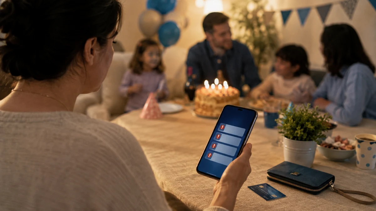טלפון נייד המציג הודעות אימות והתראות על עסקאות בכרטיס אשראי