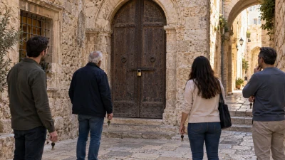 מבנה אבן בעיר העתיקה בירושלים עם דלתות סגורות וחצר פנימית