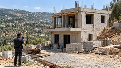 בית מגורים בבנייה על קרקע חקלאית ומפקח בנייה משוחח עם אדם שנמצא במקום