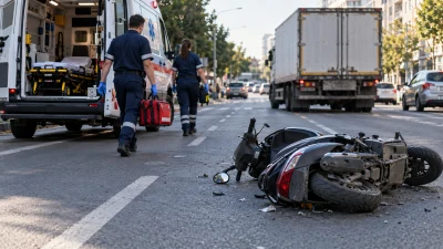 רוכב קטנוע בזירת תאונה בכביש סמוך לבית החולים רמב"ם, לצד אמבולנס פרטי
