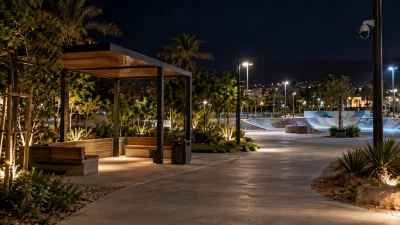 שביל חשוך בפארק שחמון באילת עם מצלמת אבטחה מרוחקת