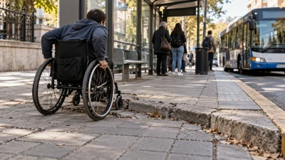 תחנת אוטובוס עירונית עם מדרכה ומעבר חציה בדרך אל התחנה