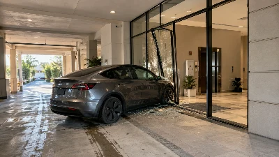 חניון הצמוד לבניין מגורים ולובי עם דלת זכוכית, כפי שתוארו בתאונה שנדונה בפסק הדין