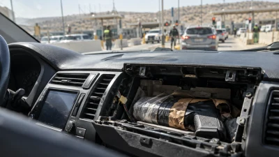 אקדח מוסתר בתוך לוח מחוונים של רכב סמוך למעבר גבול יבשתי
