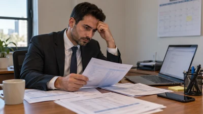 שולחן משרד ועליו מחשב פתוח על הודעת דוא"ל ותלושי שכר