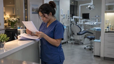 סייעת במרפאת שיניים ליד עמדת עבודה ושעון נוכחות, המחשה למחלוקת על תנאי ההעסקה